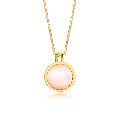 Copper Gold Plated Simple Style Round Inlay Shell Pendant Necklace