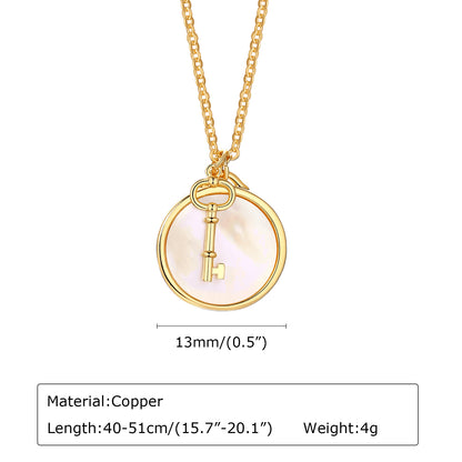 Copper Gold Plated Simple Style Round Key Inlay Shell Pendant Necklace