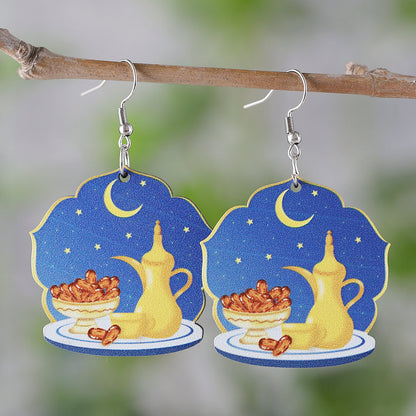 1 Pair Retro Moon Wood Drop Earrings