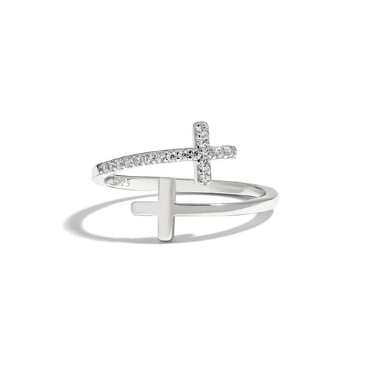 Sterling Silver Simple Style Cross Plating Inlay Zircon Open Rings
