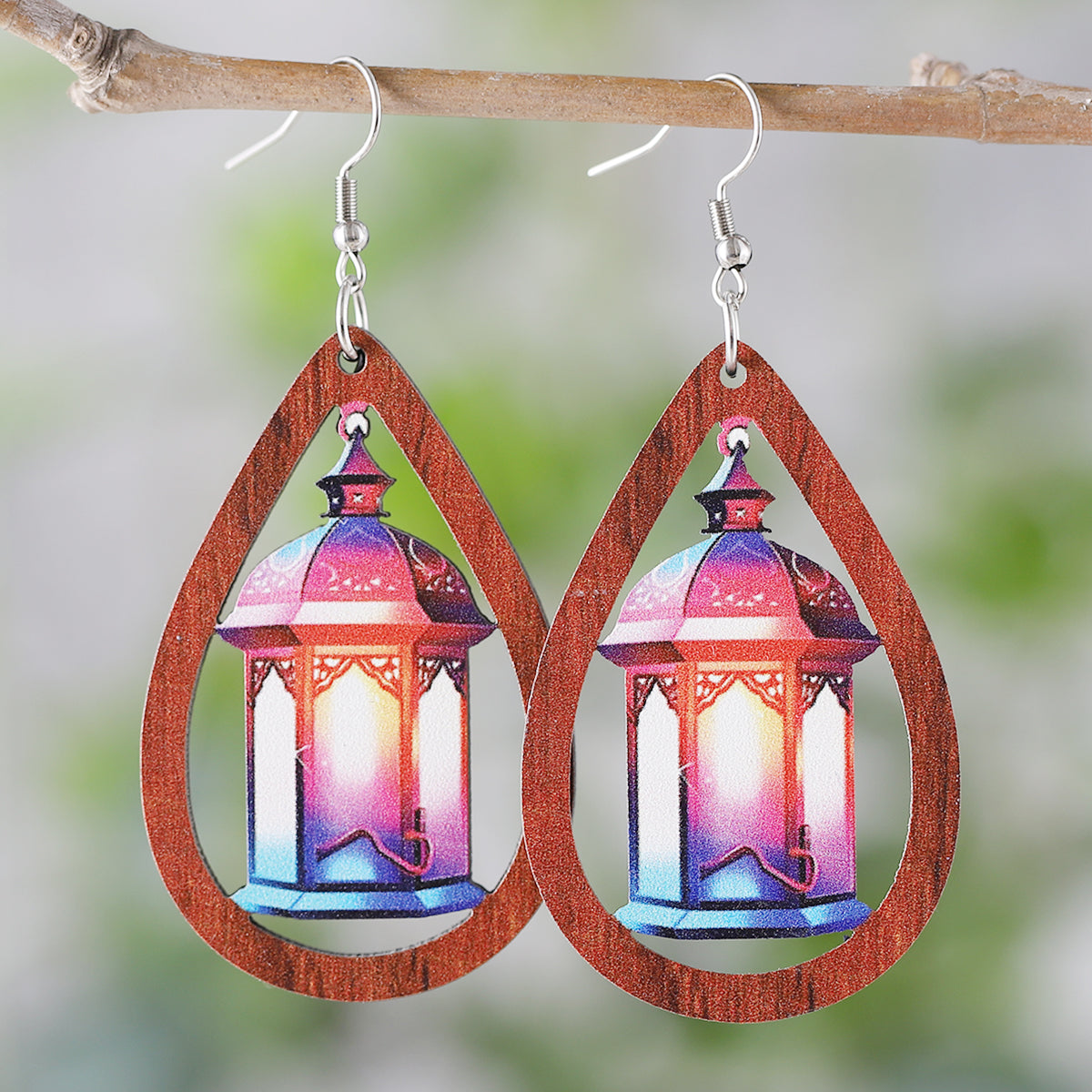 1 Pair Retro Lamp Wood Drop Earrings