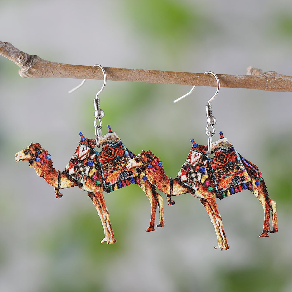 1 Pair Retro Camel Wood Drop Earrings