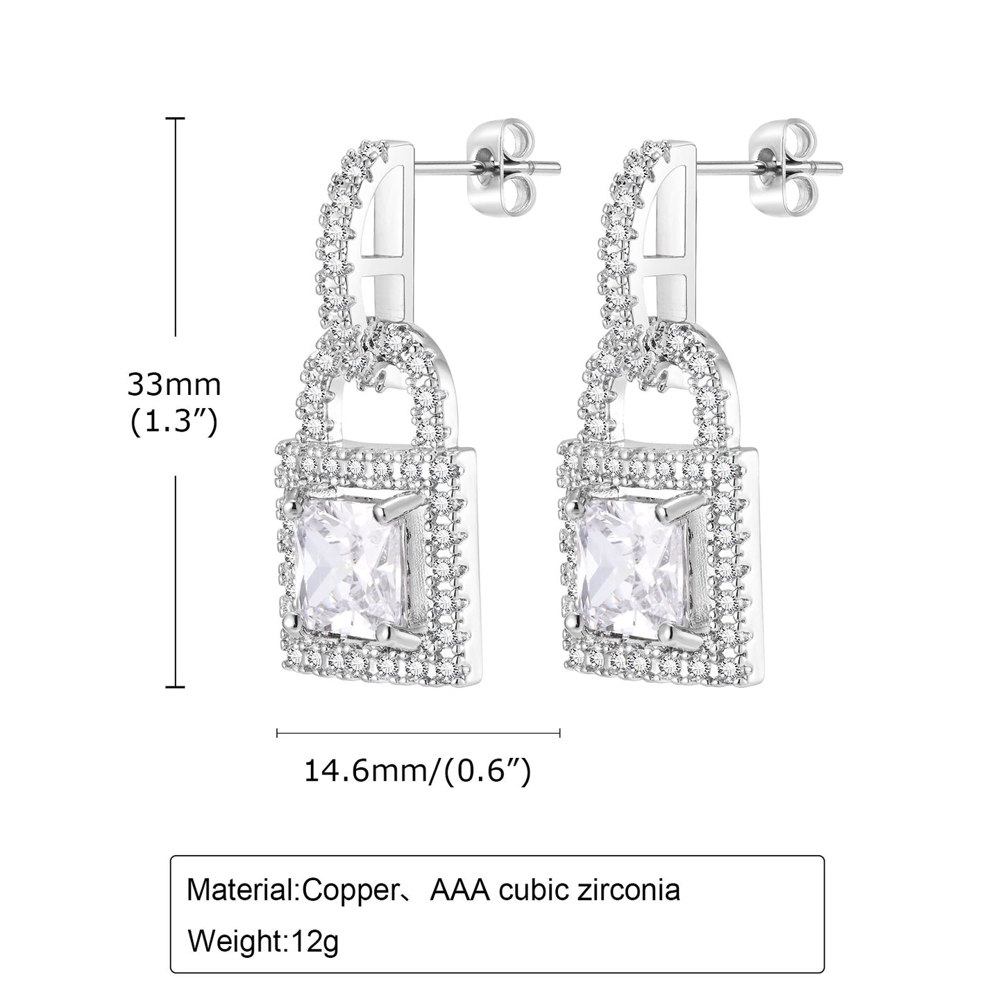 1 Pair Simple Style Shiny Lock Inlay Copper Diamond Drop Earrings