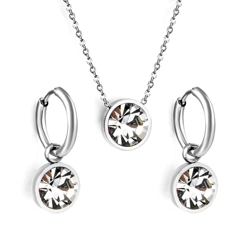 Stainless Steel Rhinestone Classical Round Plating Jewelry Set