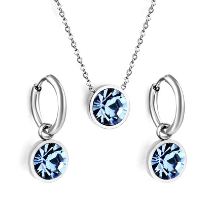 Stainless Steel Rhinestone Classical Round Plating Jewelry Set