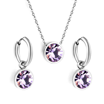 Stainless Steel Rhinestone Classical Round Plating Jewelry Set