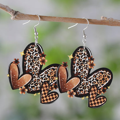 1 Pair Retro Heart Shape Wood Drop Earrings