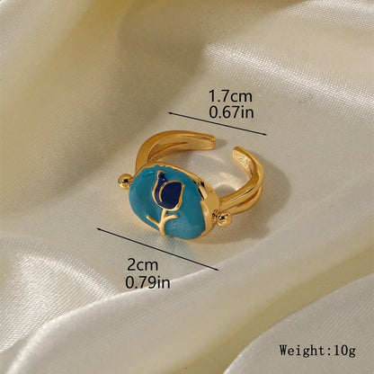 Wholesale Retro Sweet Rose Copper Enamel 18K Gold Plated Open Rings