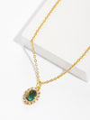 Copper 18K Gold Plated IG Style Oval Inlay Zircon Pendant Necklace