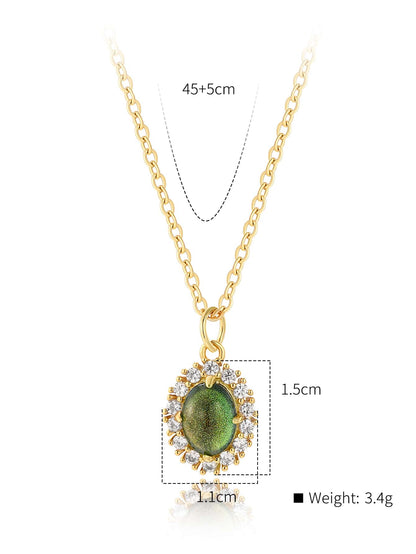 Copper 18K Gold Plated IG Style Oval Inlay Zircon Pendant Necklace