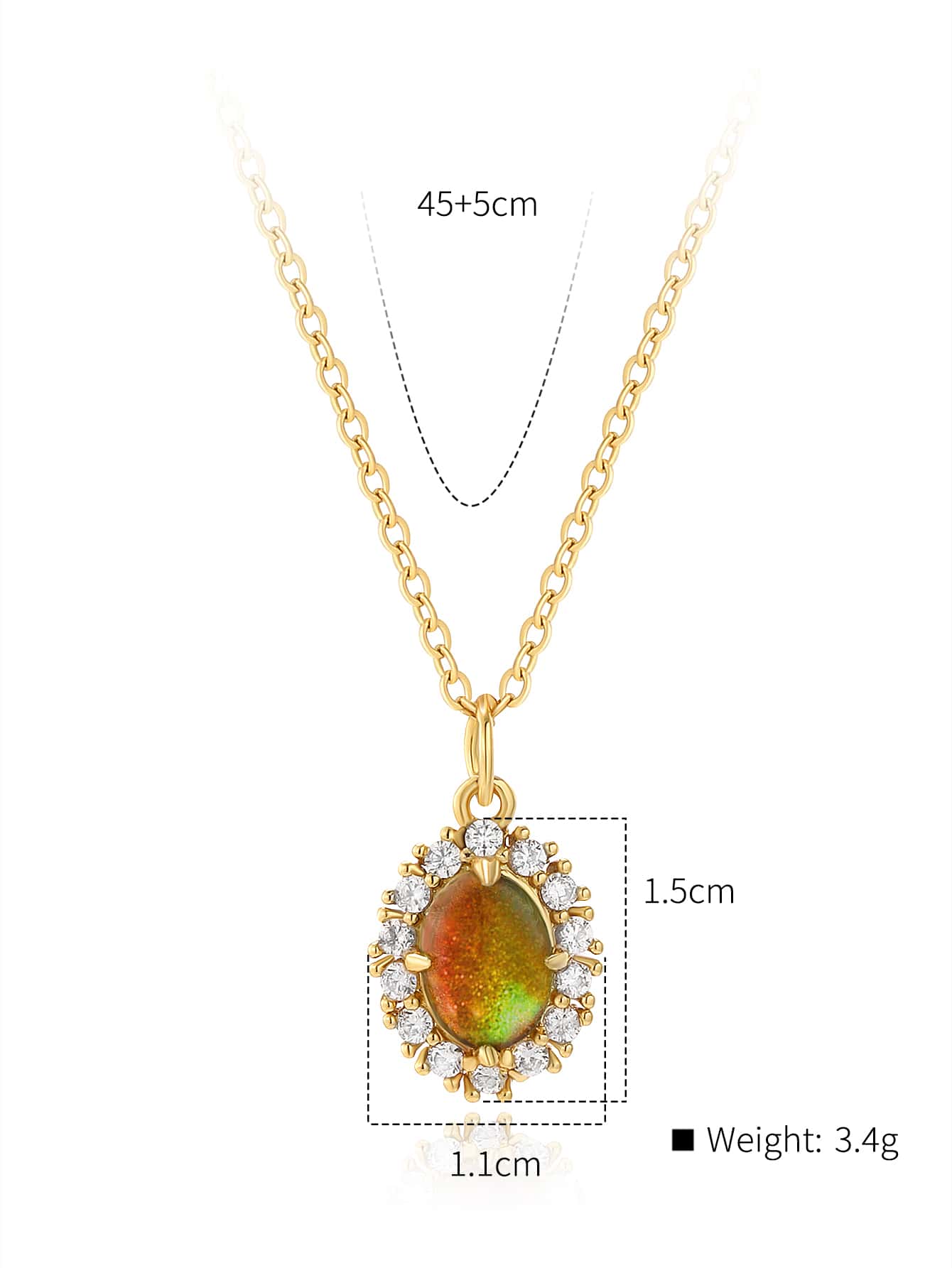 Copper 18K Gold Plated IG Style Oval Inlay Zircon Pendant Necklace