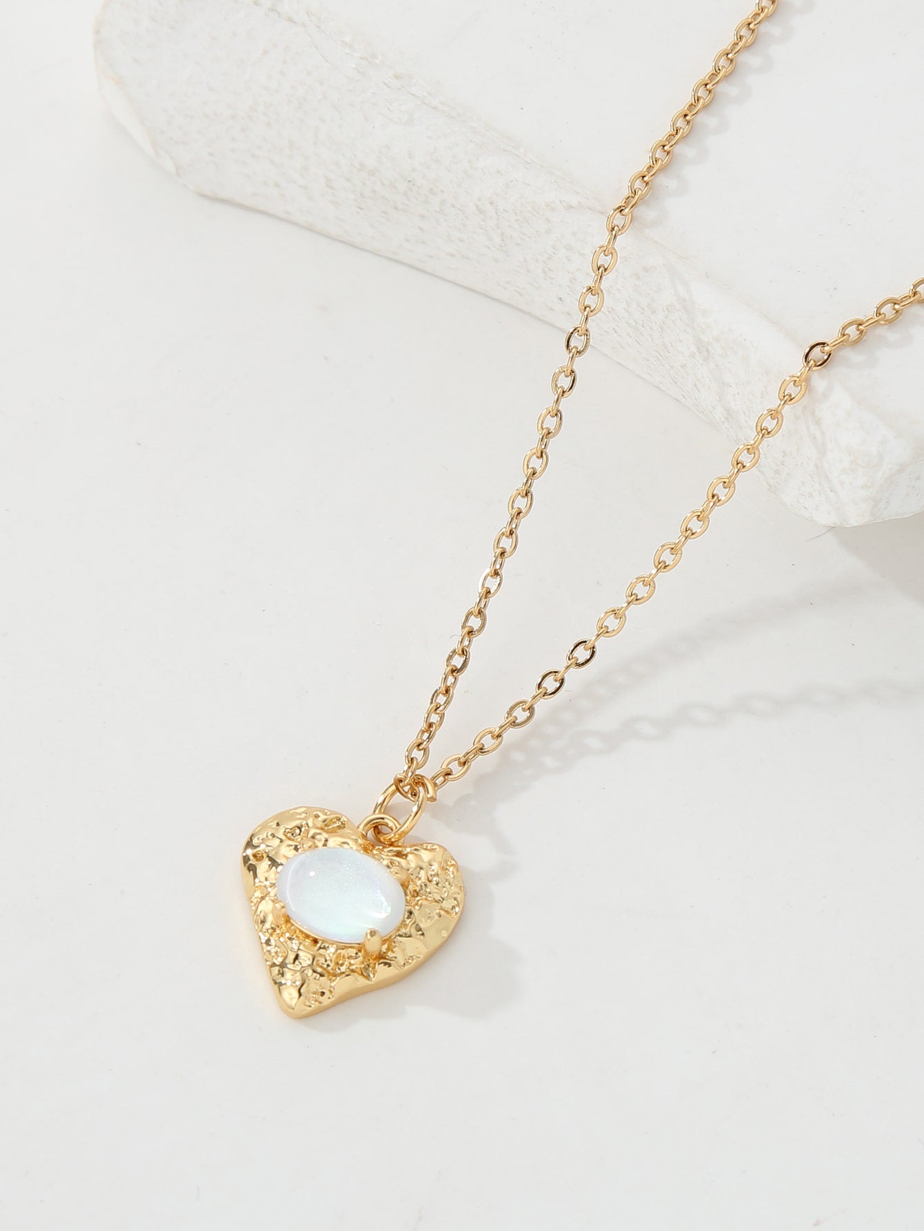 Copper 18K Gold Plated IG Style Heart Shape Inlay Zircon Pendant Necklace