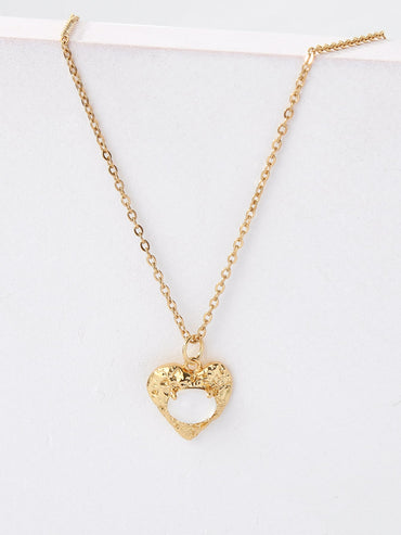 Copper 18K Gold Plated IG Style Heart Shape Inlay Zircon Pendant Necklace