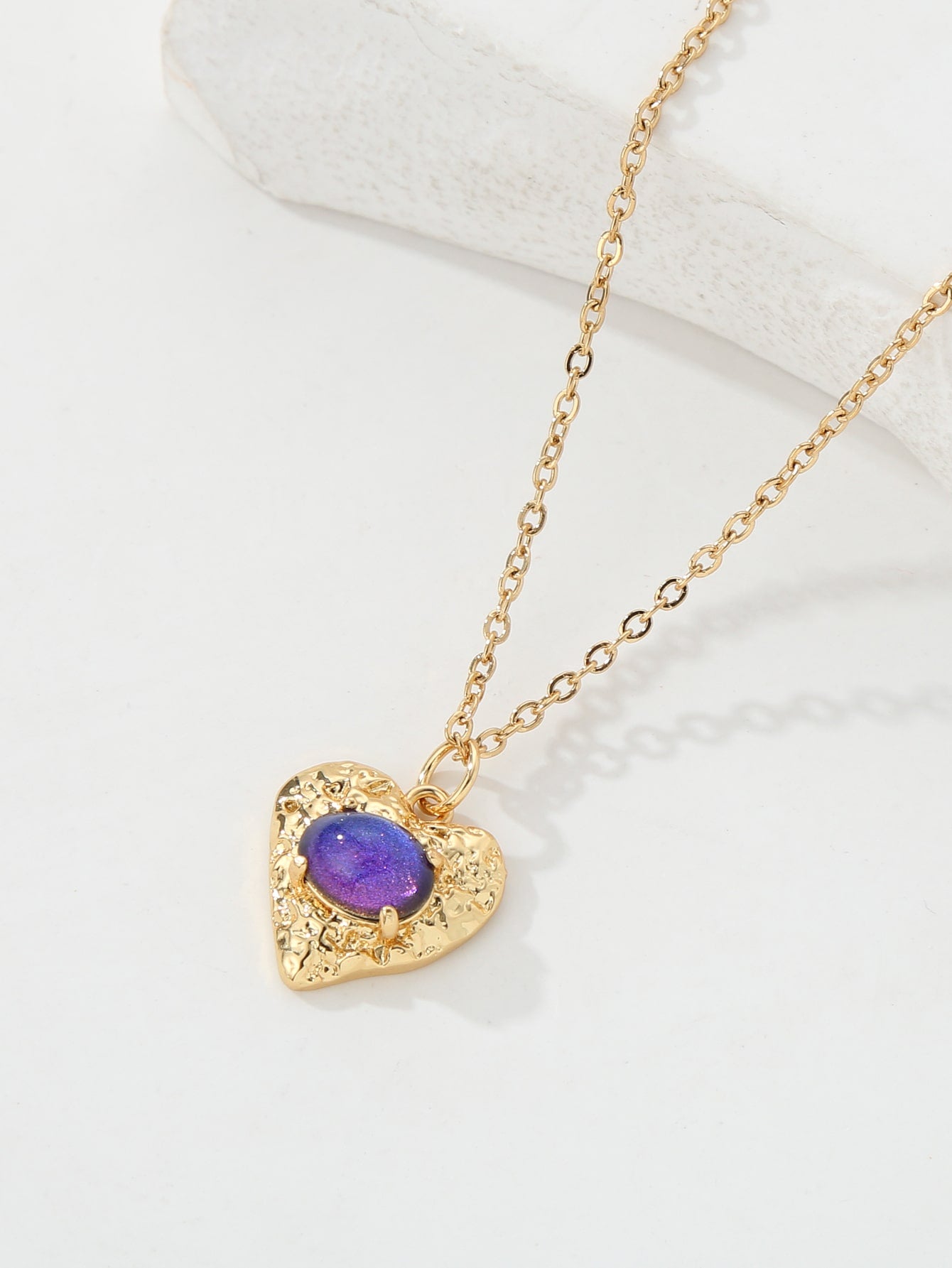 Copper 18K Gold Plated IG Style Heart Shape Inlay Zircon Pendant Necklace