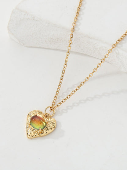 Copper 18K Gold Plated IG Style Heart Shape Inlay Zircon Pendant Necklace