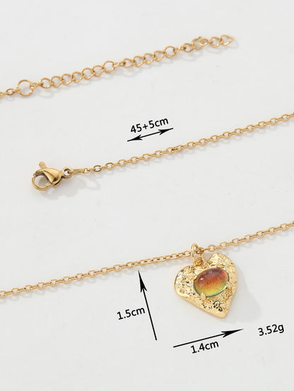 Copper 18K Gold Plated IG Style Heart Shape Inlay Zircon Pendant Necklace