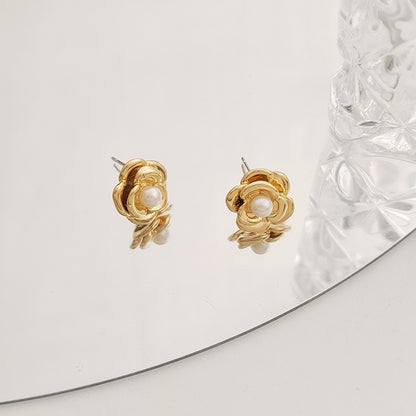 1 Pair Simple Style Flower Plating Alloy Ear Studs