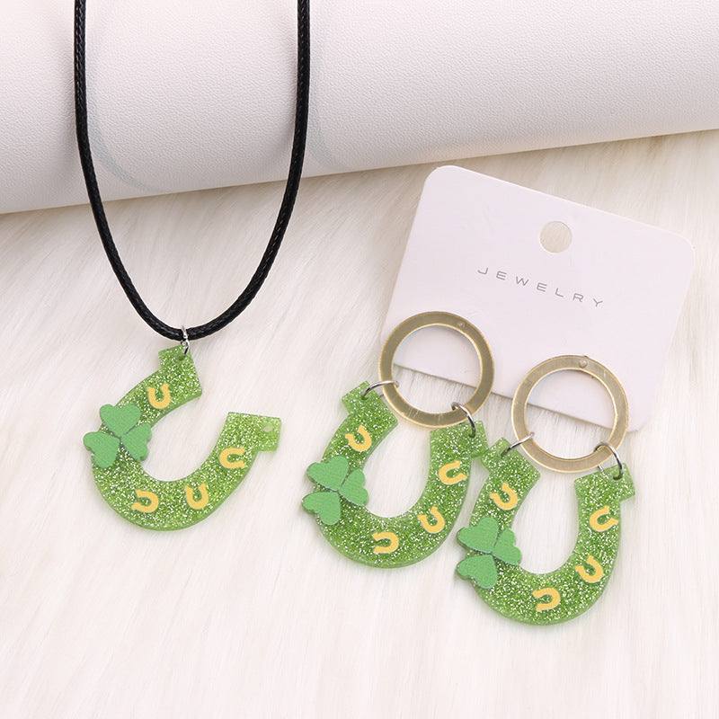 Simple Style Shamrock Rainbow Arylic Printing Women's Earrings Necklace