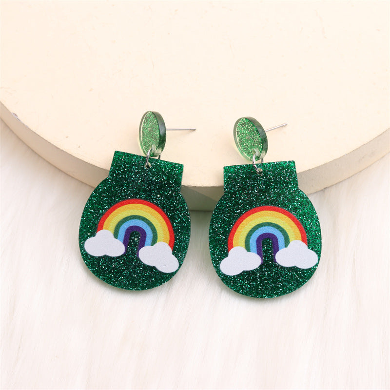 Simple Style Shamrock Rainbow Arylic Printing Women's Earrings Necklace