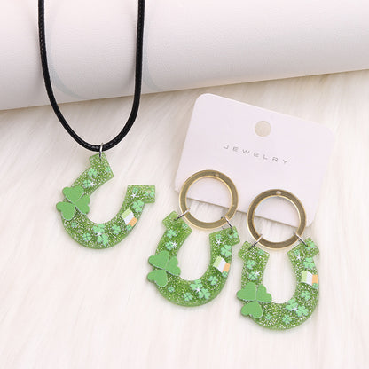 Simple Style Shamrock Rainbow Arylic Printing Women's Earrings Necklace