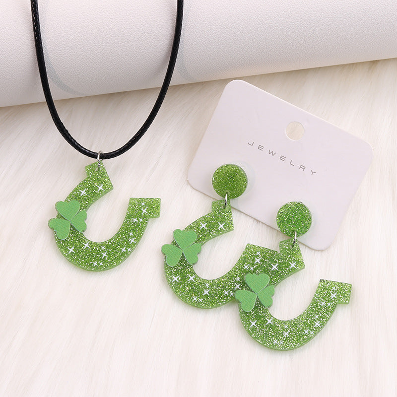 Simple Style Shamrock Rainbow Arylic Printing Women's Earrings Necklace