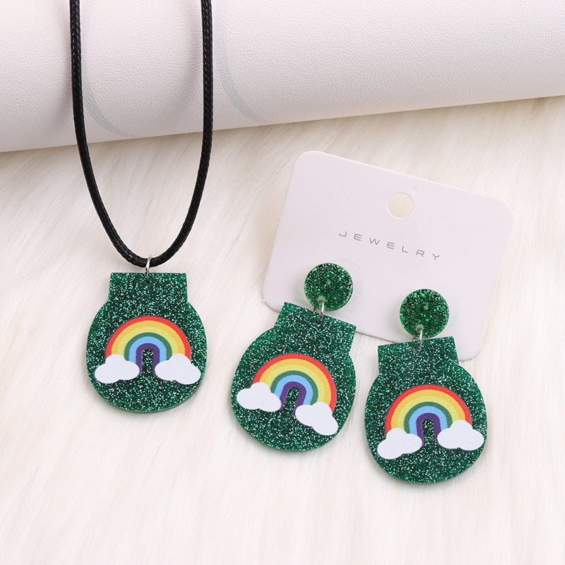 Simple Style Shamrock Rainbow Arylic Printing Women's Earrings Necklace