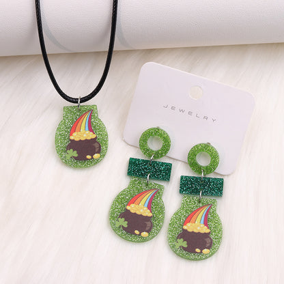 Simple Style Shamrock Rainbow Arylic Printing Women's Earrings Necklace