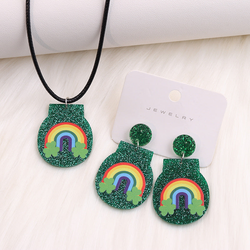 Simple Style Shamrock Rainbow Arylic Printing Women's Earrings Necklace