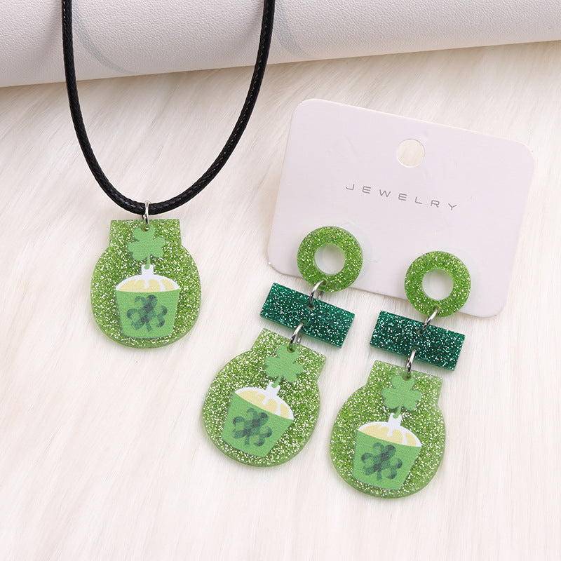 Simple Style Shamrock Rainbow Arylic Printing Women's Earrings Necklace