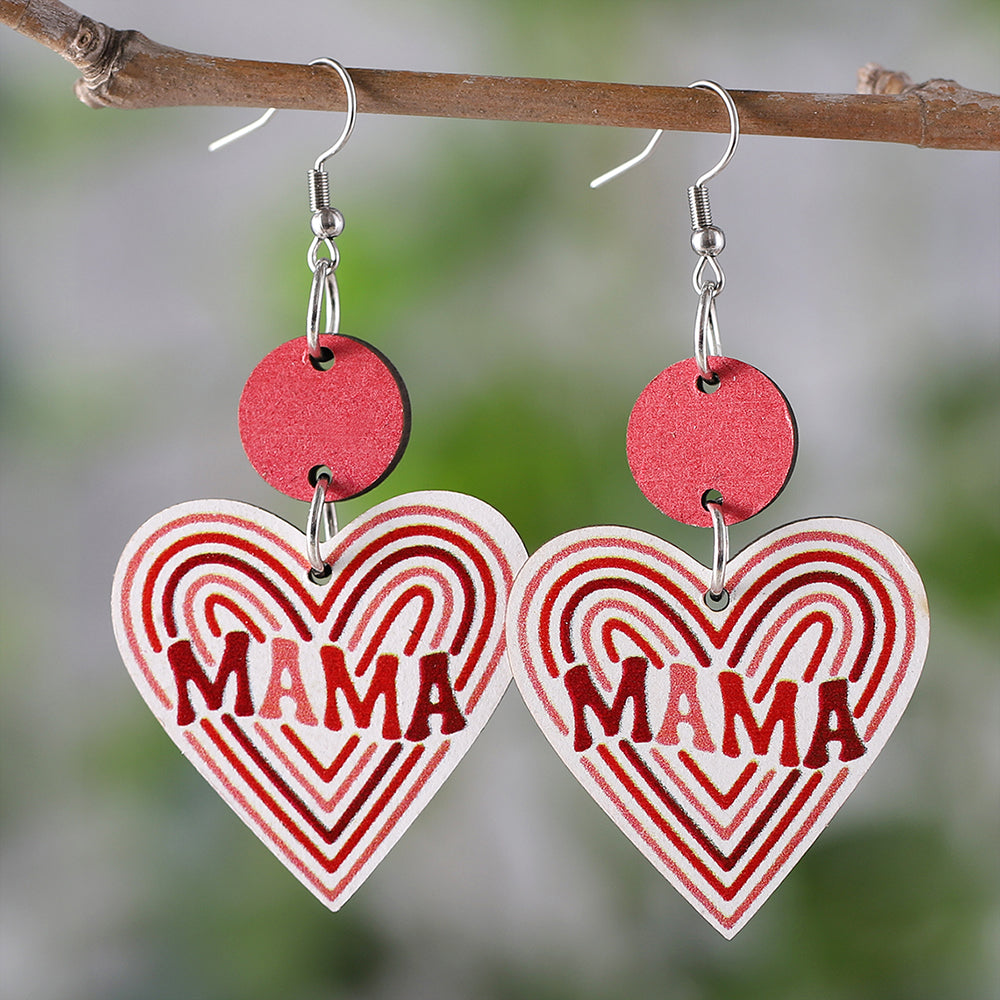 1 Pair Retro Heart Shape Wood Drop Earrings