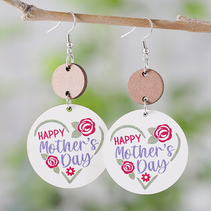 1 Pair Retro Letter Wood Drop Earrings