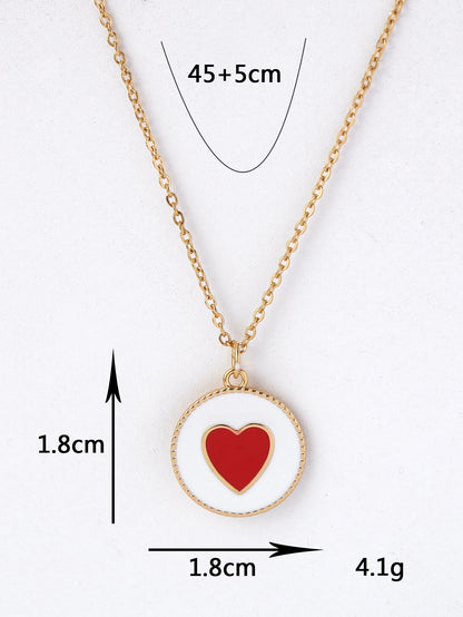 Copper 18K Gold Plated Y2K Heart Shape Enamel Pendant Necklace