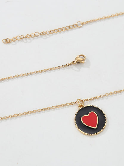 Copper 18K Gold Plated Y2K Heart Shape Enamel Pendant Necklace