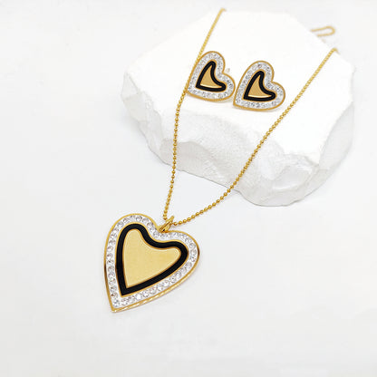 Stainless Steel 18K Gold Plated Casual Romantic Heart Shape Key Inlay Zircon Earrings Necklace