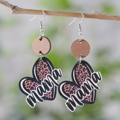 1 Pair Retro Letter Heart Shape Wood Drop Earrings