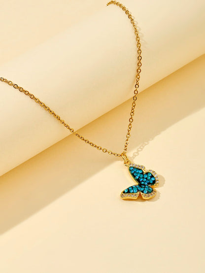 Copper 18K Gold Plated Simple Style U Shape Sun Butterfly Inlay Zircon Pendant Necklace