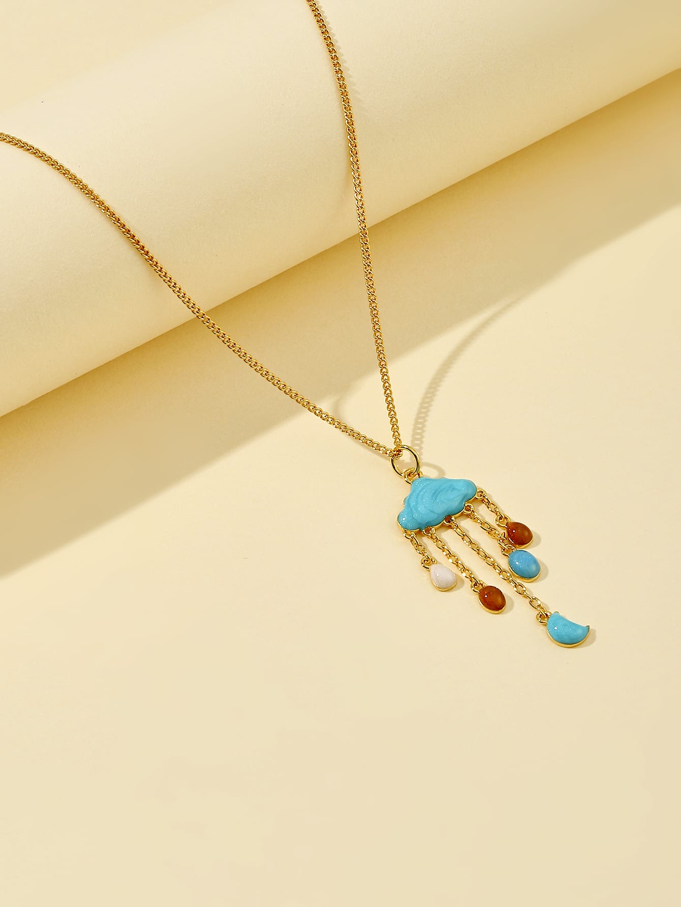 Copper 18K Gold Plated Simple Style Clouds Starry Sky Enamel Inlay Zircon Pendant Necklace