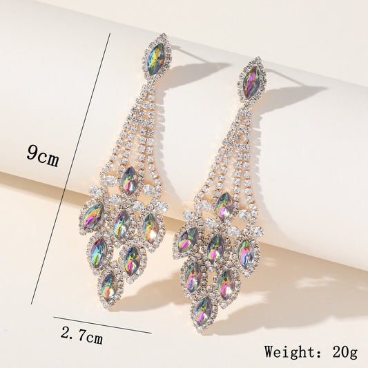 1 Pair Luxurious Shiny Tassel Inlay Copper Rhinestones Zircon Drop Earrings