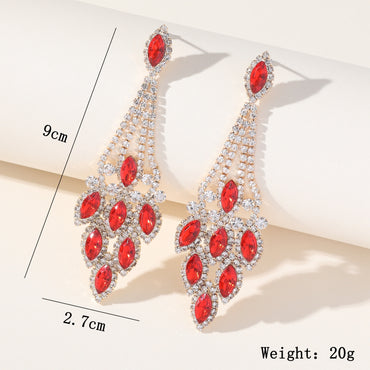 1 Pair Luxurious Shiny Tassel Inlay Copper Rhinestones Zircon Drop Earrings
