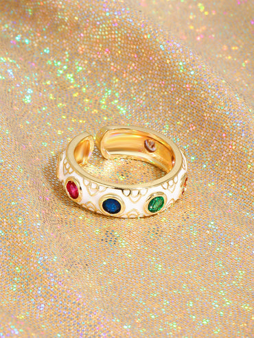 Wholesale Classical Retro Geometric Copper Enamel Inlay 18K Gold Plated Zircon Open Rings