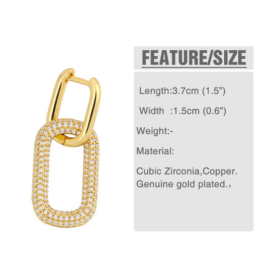 New Geometric Double Ring Lock Earrings Creative Diamond Earrings Simple Hip-hop Earrings Wholesale Gooddiy