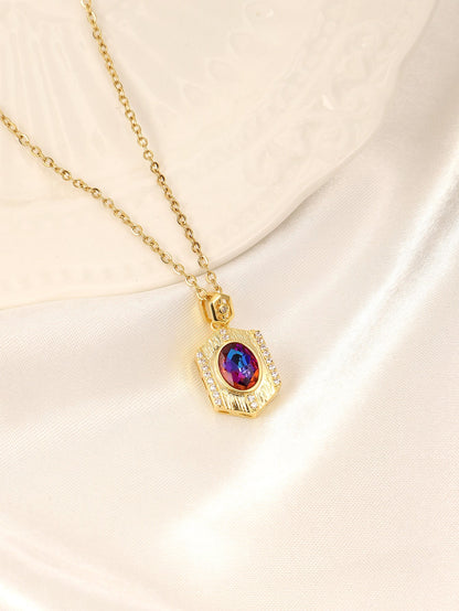 Titanium Steel Copper 18K Gold Plated Vintage Style Geometric Plating Inlay Artificial Gemstones Zircon Pendant Necklace