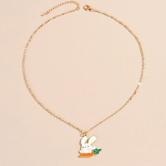 Cute Rabbit Carrot Alloy Enamel Plating Women's Pendant Necklace