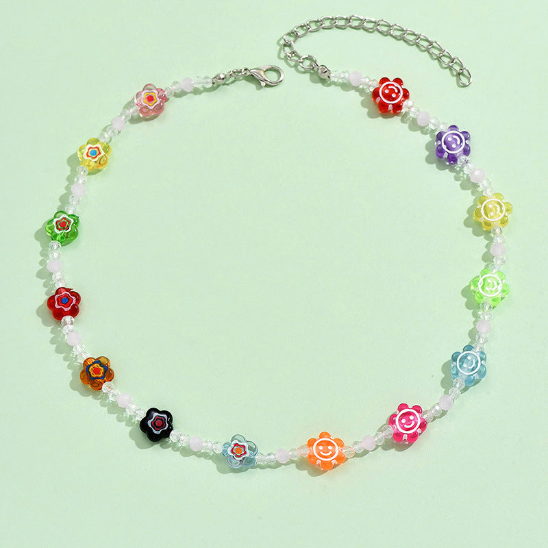 Cute Bohemian Flower Artificial Crystal Alloy Beaded Women's Necklace