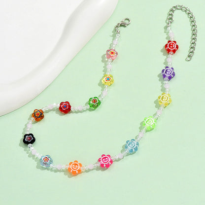 Cute Bohemian Flower Artificial Crystal Alloy Beaded Women's Necklace