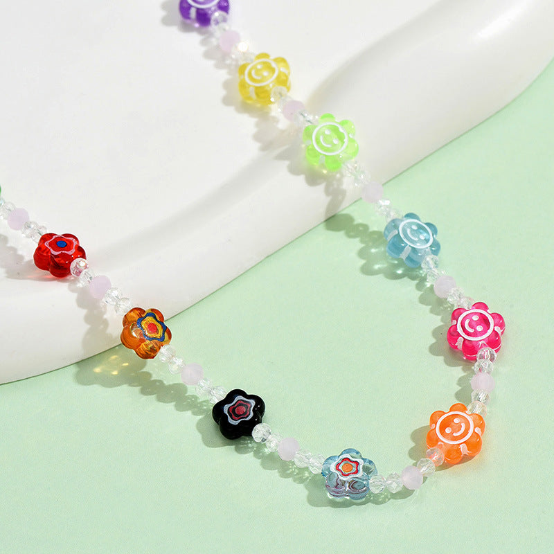 Cute Bohemian Flower Artificial Crystal Alloy Beaded Women's Necklace