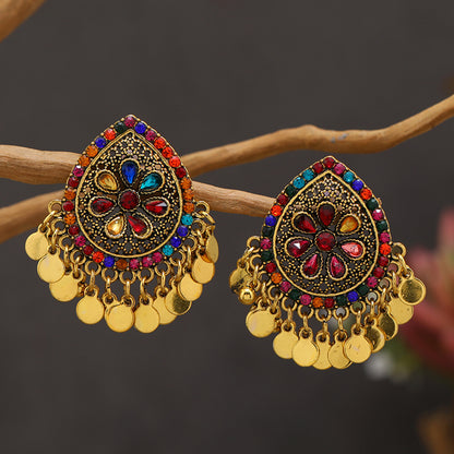 1 Pair Vintage Style Bohemian Water Droplets Plating Inlay Ferroalloy Rhinestones Drop Earrings