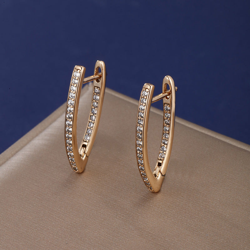 1 Pair XUPING Simple Style Geometric Inlay Copper Alloy Artificial Gemstones 18K Gold Plated Hoop Earrings