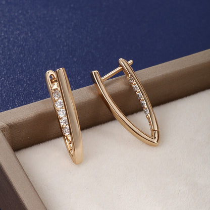 1 Pair XUPING Simple Style Geometric Inlay Copper Alloy Artificial Gemstones 18K Gold Plated Hoop Earrings