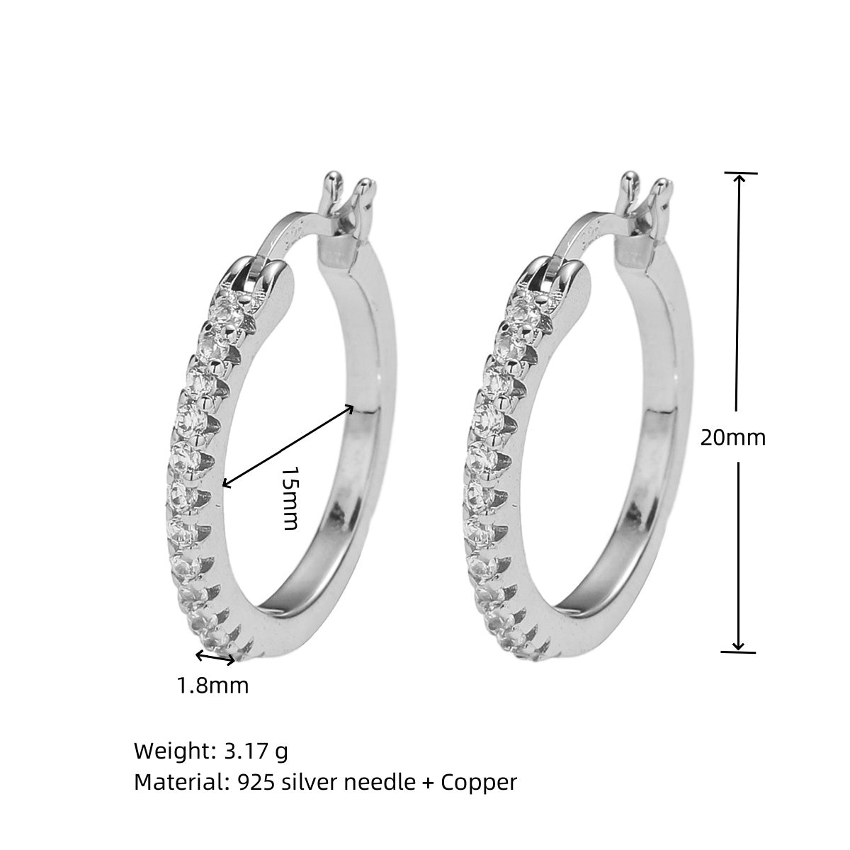 1 Pair Simple Style Round Inlay Copper Zircon White Gold Plated Earrings